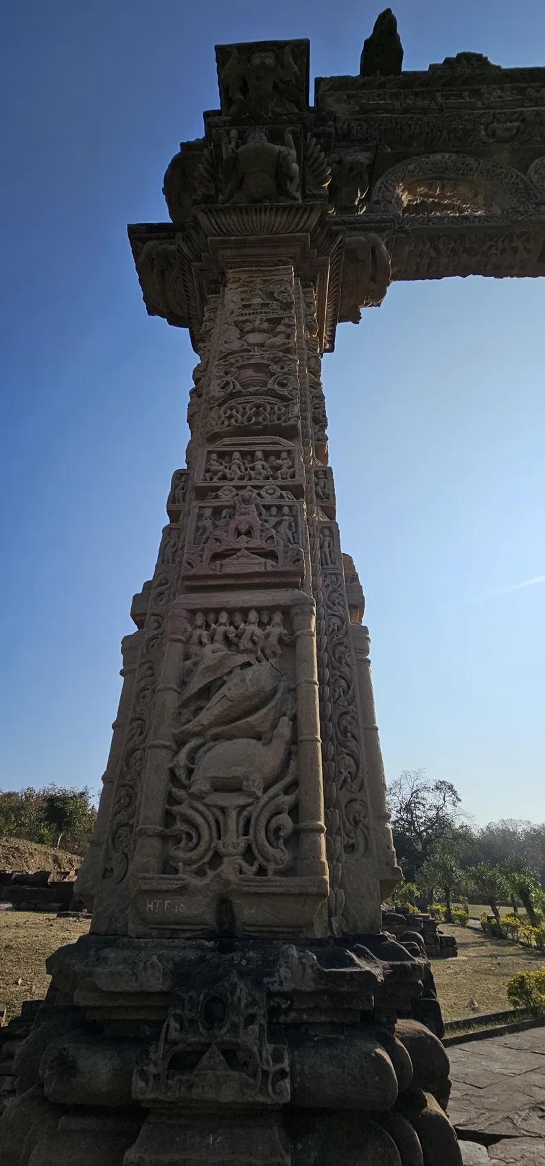 A richly carved pillar of the Hindola Torana