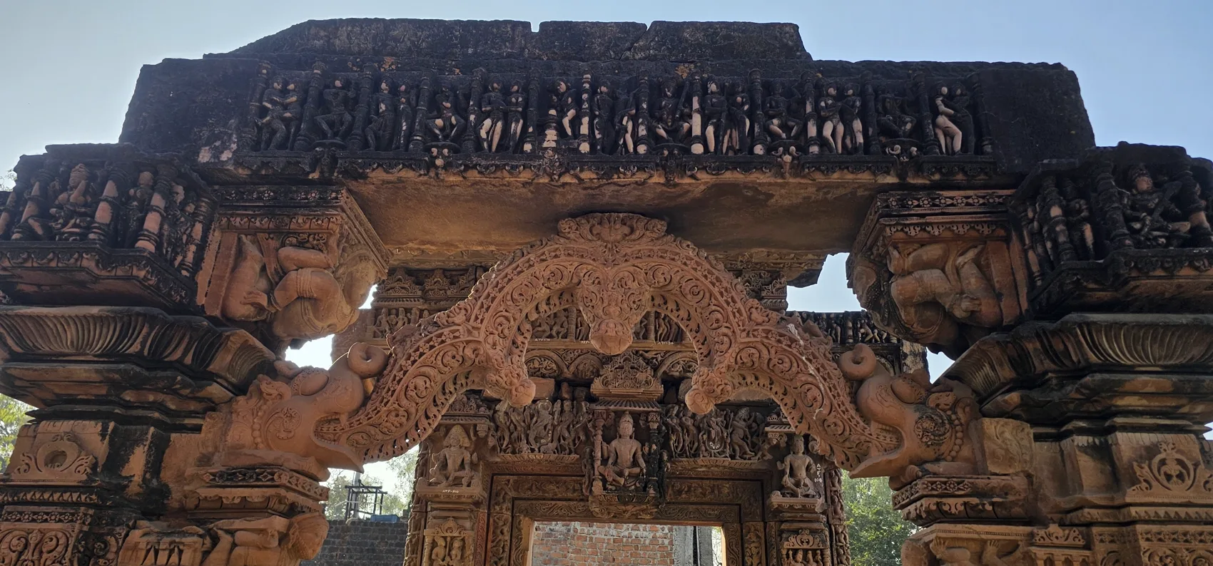 The carved pillars and lintel of the Athkhamba, Gyaraspur