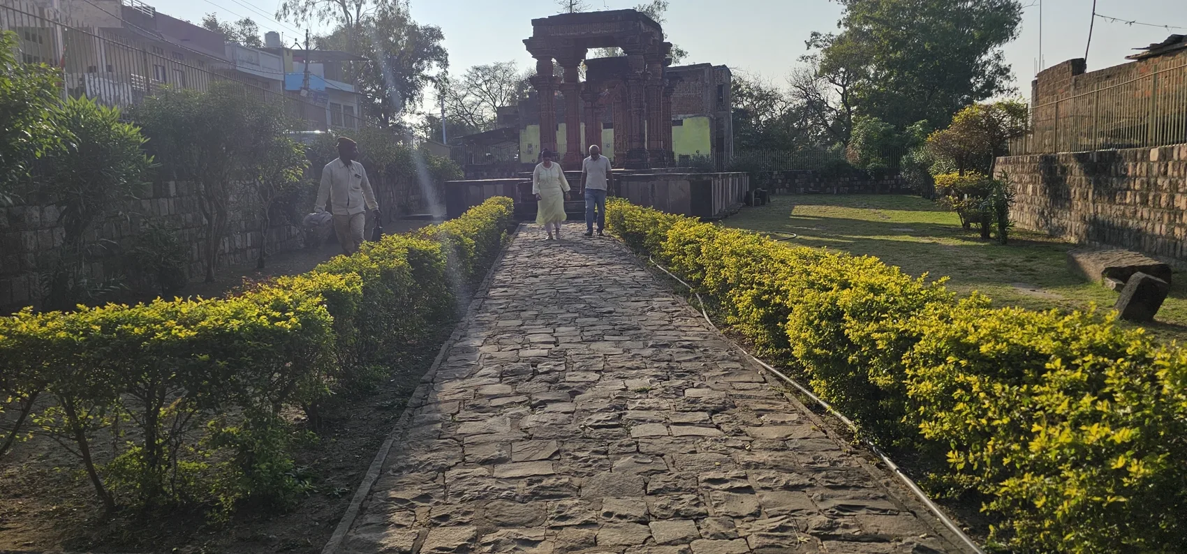 The hedged path leading through the Gyaraspur ruins