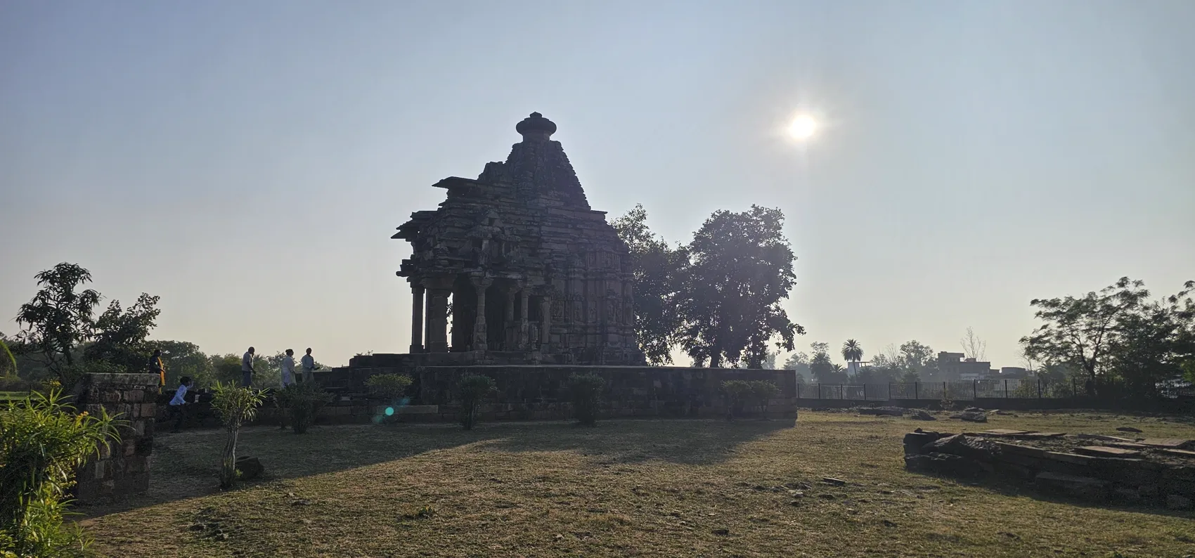 A Gyaraspur temple silhouetted at golden hour
