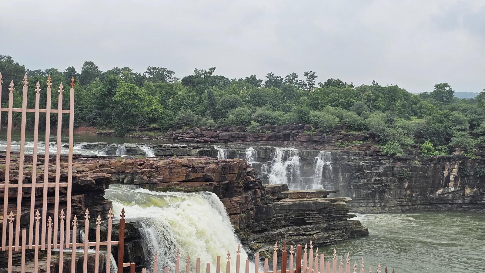 The Bina river braided over rocks in the monsoon near Rahatgarh