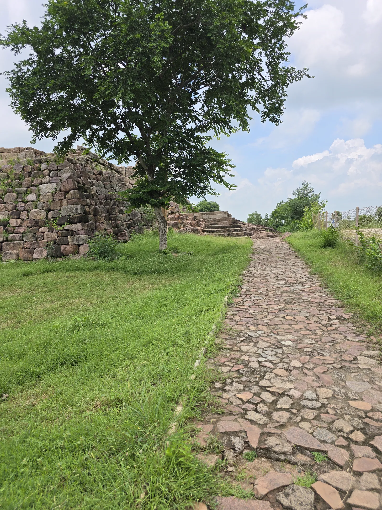 The surviving stone cells of the rectangular Chausath Yogini temple built of local granite