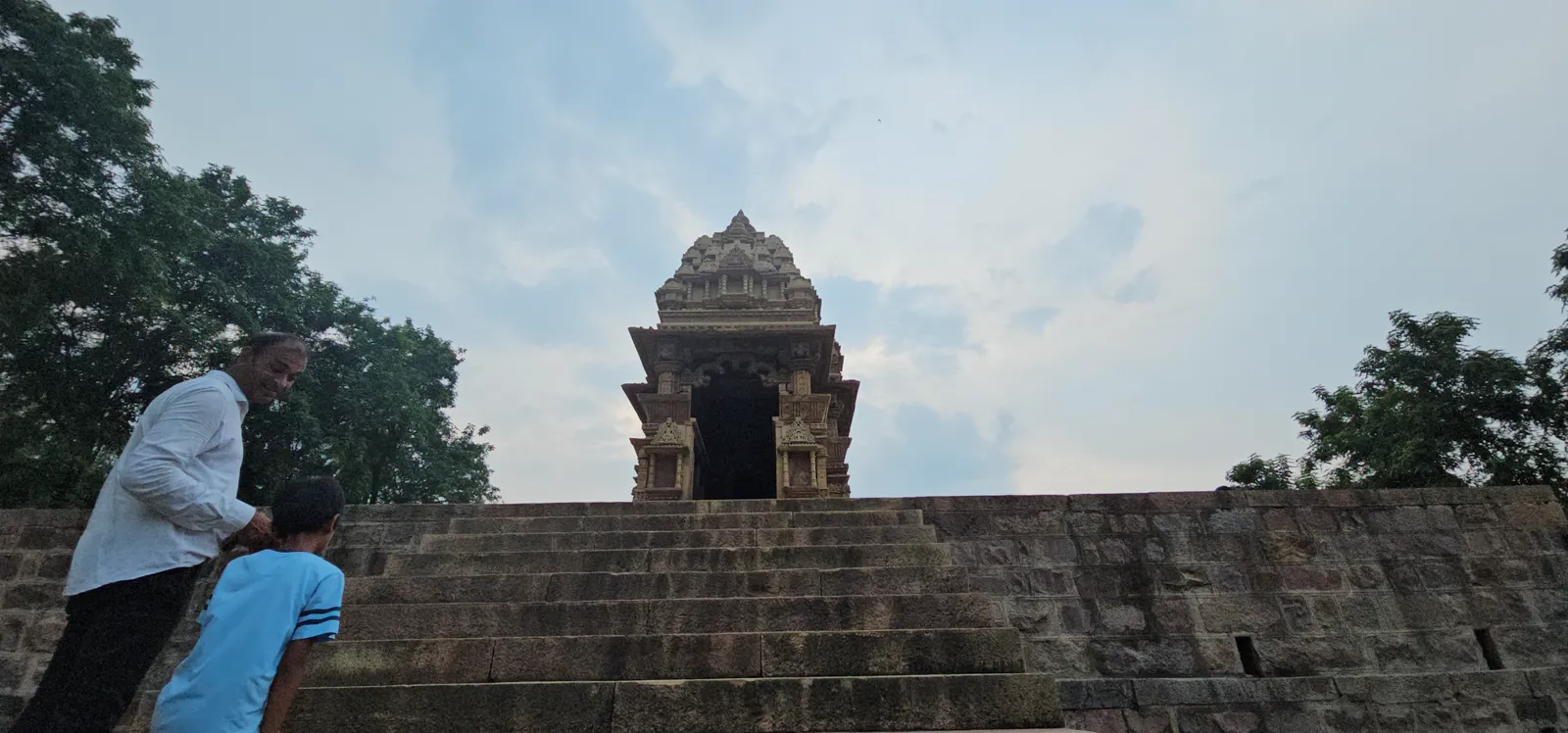 The small Javari temple silhouetted at dusk