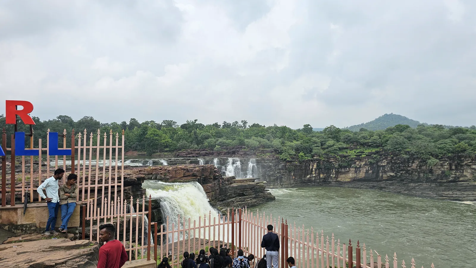 The viewpoint gazebo over the Bina river at Rahatgarh waterfall