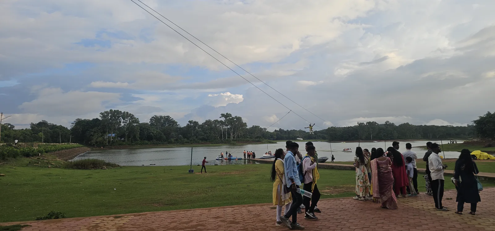 Evening visitors at Champak Lake, the Boat Club lake of Pachmarhi, full with monsoon water